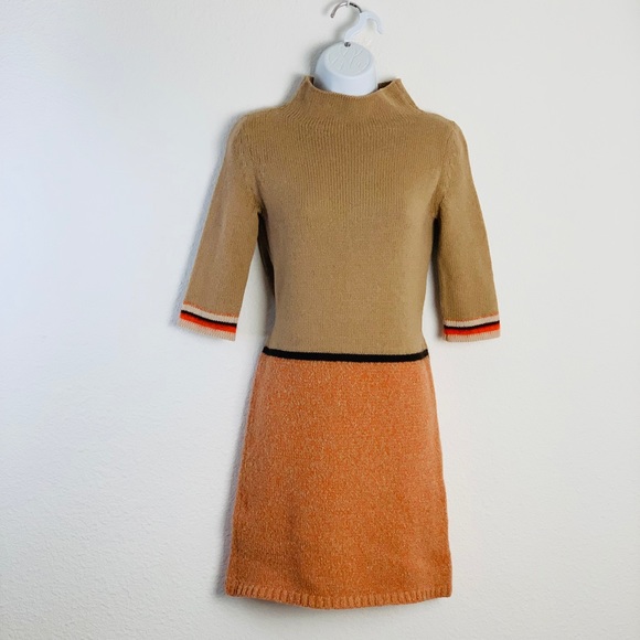 MaxMara Dresses & Skirts - Max Mara Weekend Color Block Tan/Orange Knit Sweater Dress Sz XS
